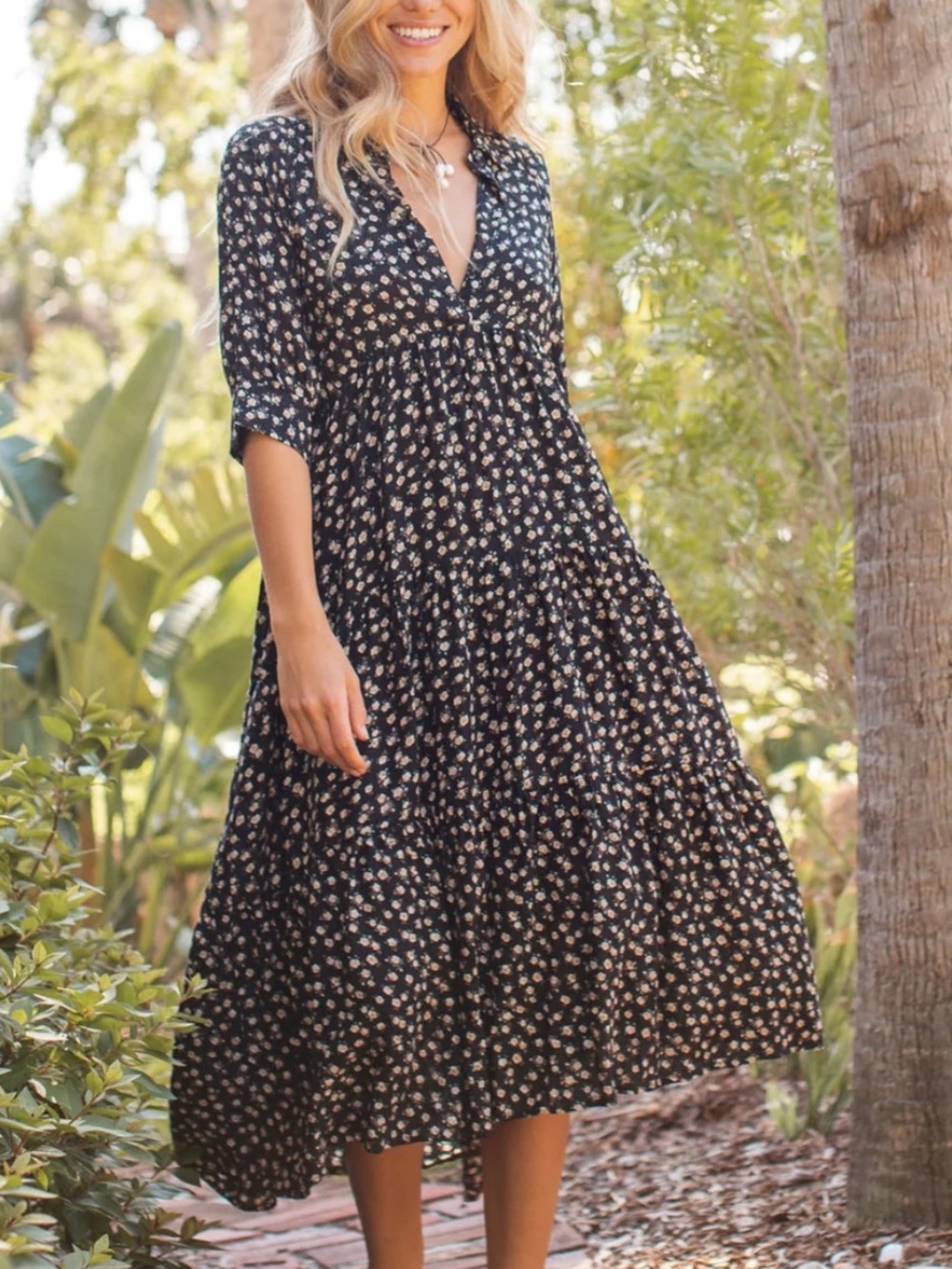 Natural life Rebecca midi flowy floral dress cottagecore boho sz large